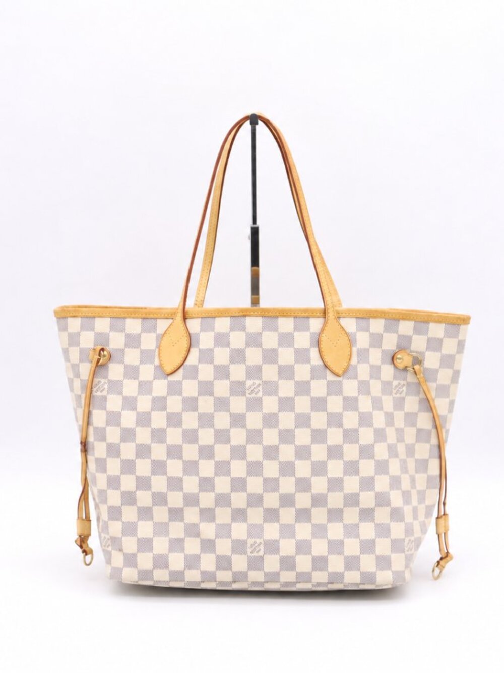 Louis Vuitton Neverfull Damier Azur Tote Bag with Vachetta Leather Trim